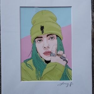 Billie Eilish Contemporary Art Print with Green and Pink Accents